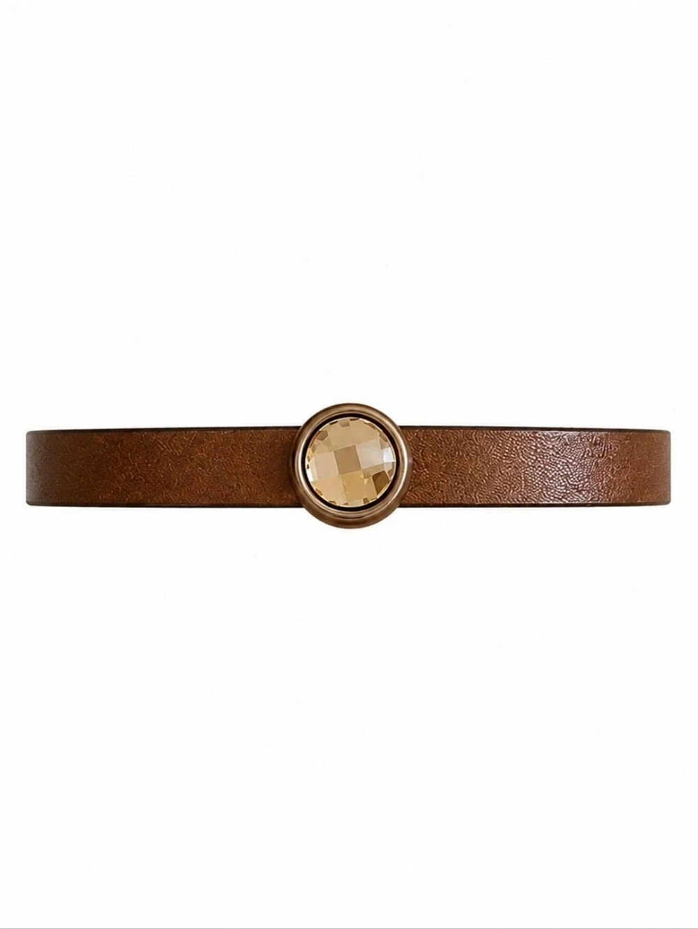 Handmade Brown Leather Magnetic Clasp Bracelet Champagne Crystal Boho Minimalist